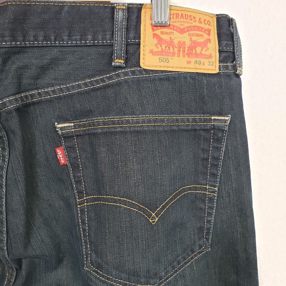 Levi's Men 40x32 505 Regular Fit Jeans Blue Vintage Wash Denim Straight Leg